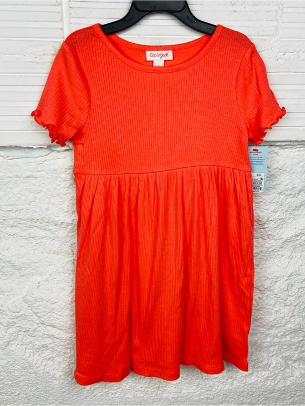 NWT Cat & Jack Kids' Bright Orange Ribbed Short-Sleeve Dress size 5T